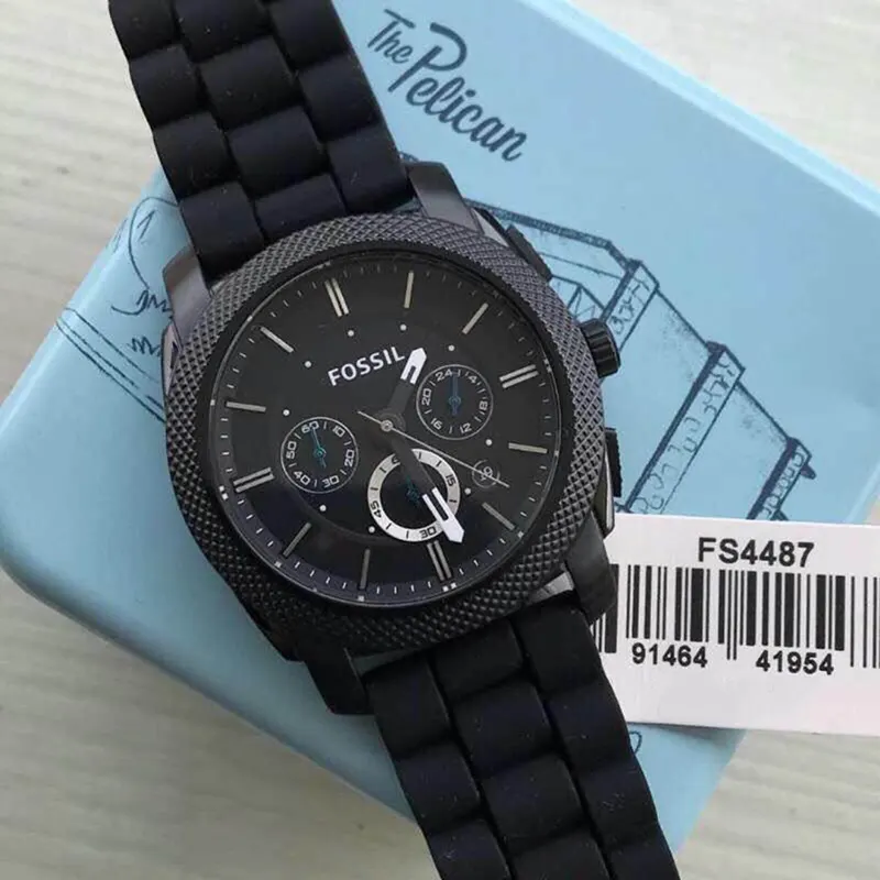 Fossil Machine Black Chronograph Silicone Men's Watch- FS4487